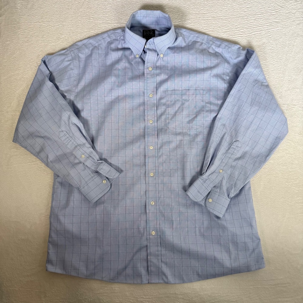 Jos. A. Bank Travelers Collection Mens 16.5 35 Blue Windowpane Cotton Shirt
